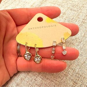 Anthropologie 14k Gold plated Crystal Earrings set